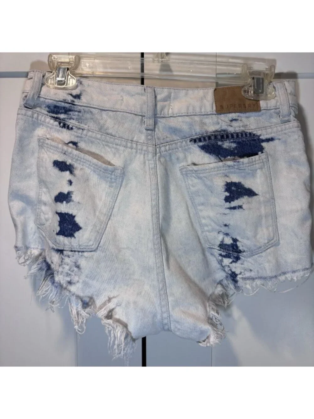 SUPERDRY 100% Cotton Denim Shorts White Blue Bleached Cut-offs Women’s Size 26”